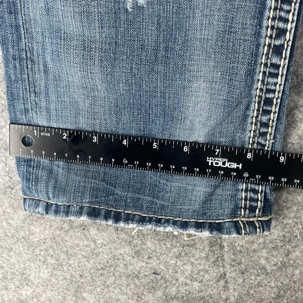 Rock Revival Helicon Jean Men 32x28 Blue Distressed Embroidered Straight Grunge